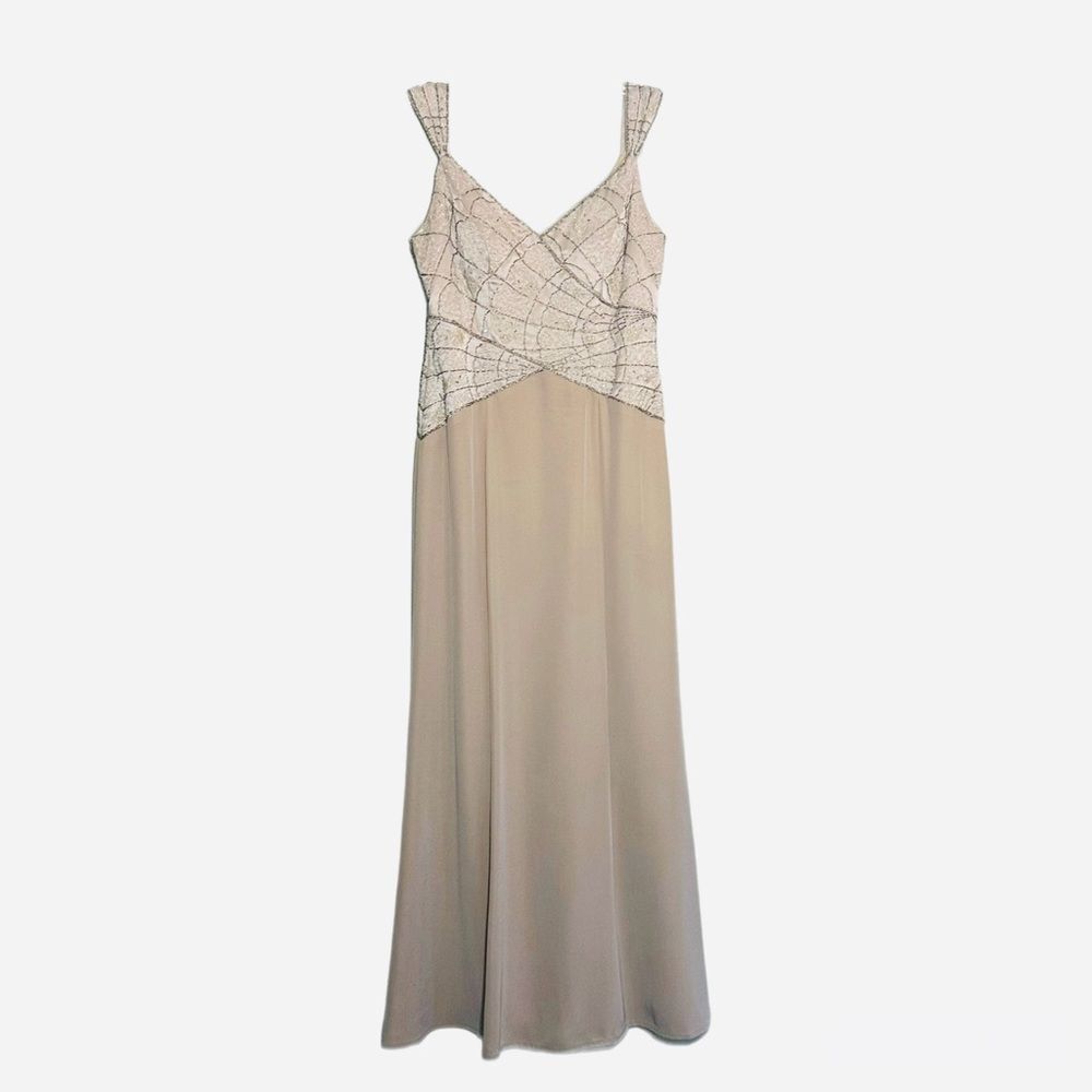 Montage by Mon Cheri Gown Dress Sequin on Top Champagne Taupe Size 8